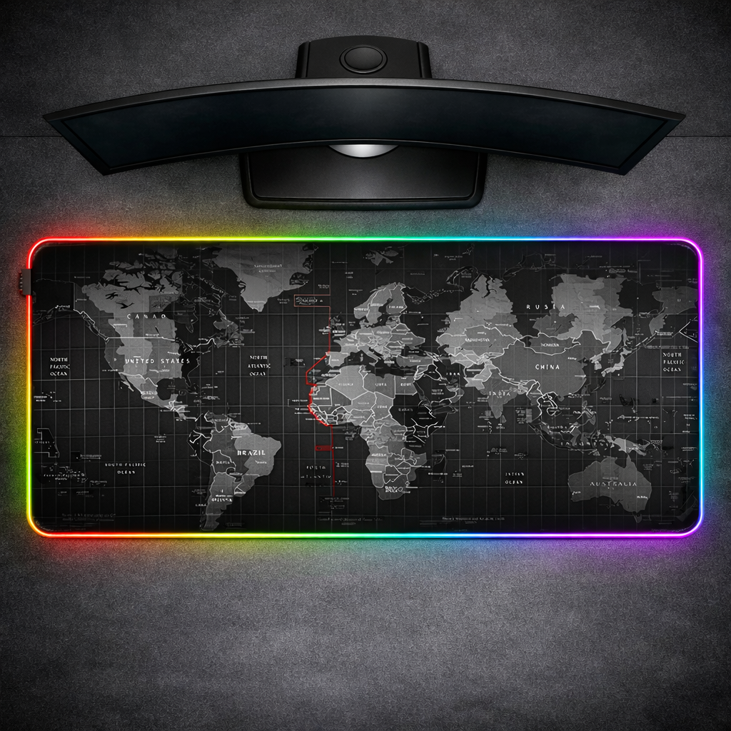 Tapis XL LED Maplight – Tapis gaming RGB XXL carte lumineuse avec éclairage LED Azerty RGB