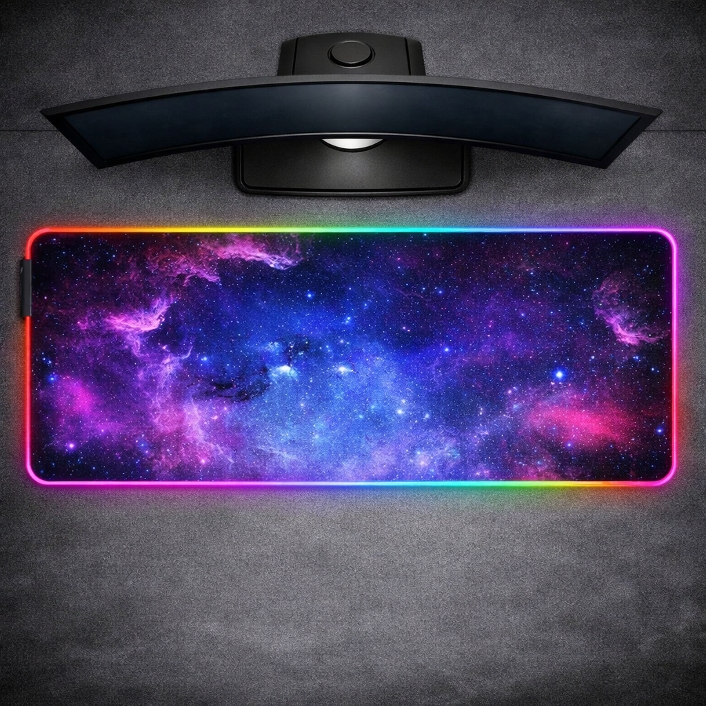 Tapis XL LED Nightsky – Tapis gaming RGB XXL ciel étoilé avec éclairage LED Azerty RGB